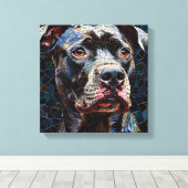 Sterke Pitbull hond Canvas Afdruk (Insitu (Houten vloer))