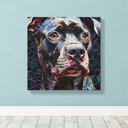 Sterke Pitbull hond Canvas Afdruk (Insitu (Houten vloer))