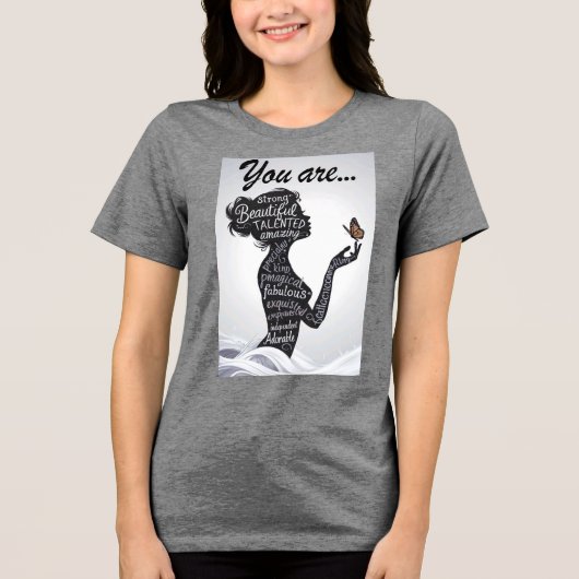 Sterke Schone Vrouw Silhouet Typografie Tri-Blend Shirt (Voorkant)