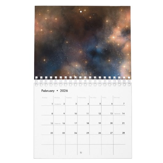 Sterke sterrenruimte Galaxy Blue Black Pattern Kalender (Feb 2026)