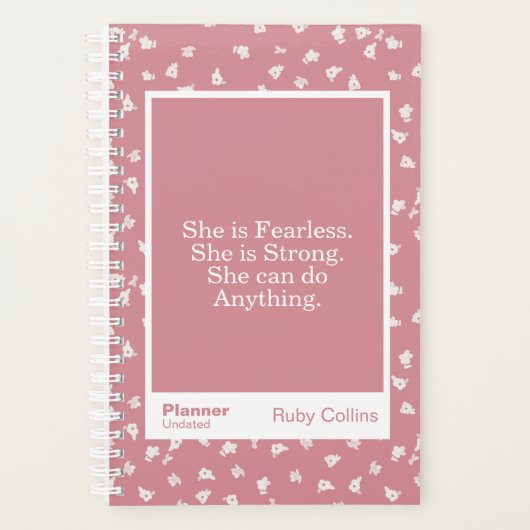 Sterke Stof Roze Moderne Bloemige Quote Planner (Voorkant)