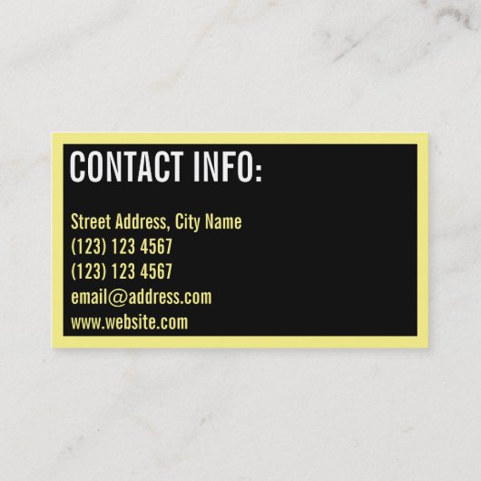 Sterke, vette, zwart geel omlijnde stijl visitekaartje (Achterkant)