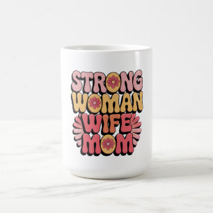 Sterke Vrouw Vrouw Mama Retro Bloementypografie Koffiemok