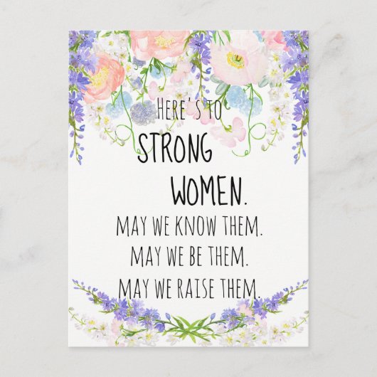 Sterke vrouwen Blush Pink Peonies Blue Delphinium Briefkaart (Voorkant)