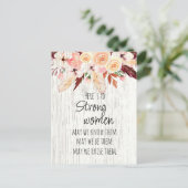 Sterke vrouwen Boho Pink Floral Veather Wood Effec Briefkaart (Staand voorkant)