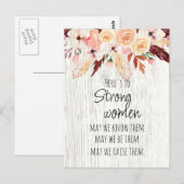 Sterke vrouwen Boho Pink Floral Veather Wood Effec Briefkaart (Voorkant / Achterkant)