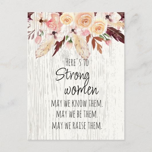 Sterke vrouwen Boho Pink Floral Veather Wood Effec Briefkaart (Voorkant)