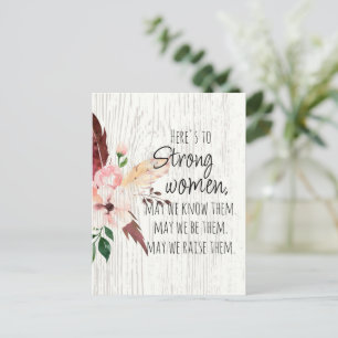 Sterke Vrouwen Citaat Bloemige Veer Hout Effect Briefkaart