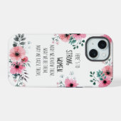 Sterke vrouwen citaat waterverf roze bloemen  iPhone 15 case (Achterkant horizontaal)