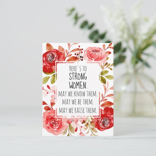 Sterke vrouwen Roze Rode Floral Roos Lijst Briefkaart (Staand voorkant)