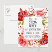 Sterke vrouwen Roze Rode Floral Roos Lijst Briefkaart (Voorkant / Achterkant)
