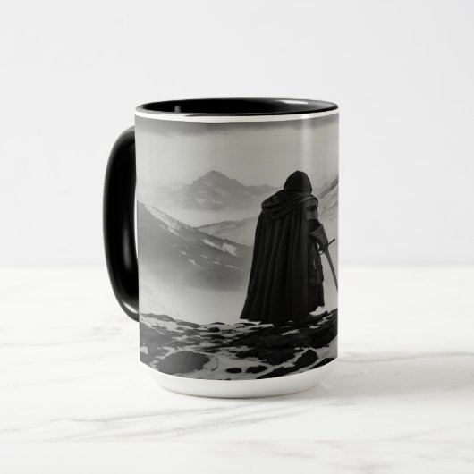 sterke Warrior Mok - Black & White Fantasy koffie (Voorkant links)