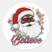 Sterke Zwarte Kerstman Melanine Kerstmis Mannen Ronde Sticker (Voorkant)