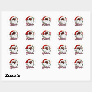 Sterke Zwarte Kerstman Melanine Kerstmis Mannen Ronde Sticker