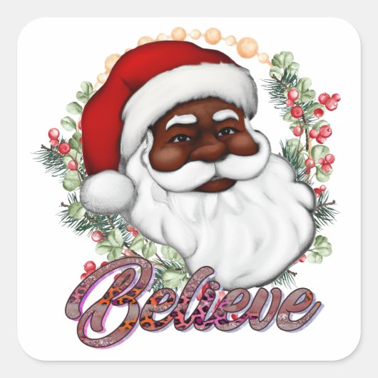 Sterke Zwarte Kerstman Melanine Kerstmis Mannen Vierkante Sticker (Voorkant)