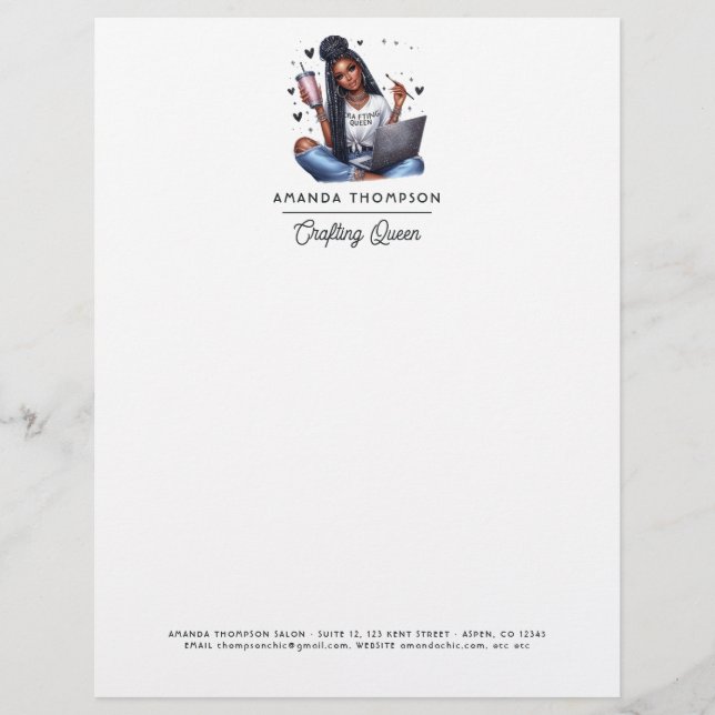Sterke Zwarte Vrouw Crafting Queen-ontwerp Briefhoofd (Voorkant)