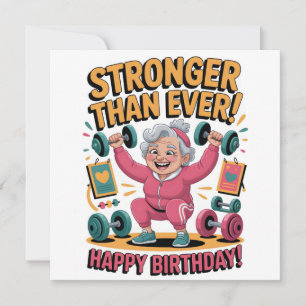Sterker dan ooit verjaardagsfitness Cartoon Feestdagenkaart