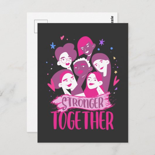 Sterker samen met vrouwelijke feministische Vrouwe Briefkaart (Voorkant / Achterkant)
