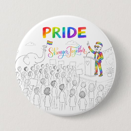 Sterker Samen PRIDE Knop Ronde Button 7,6 Cm (Voorkant)