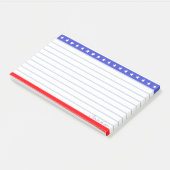 Sterkoptekst op blauw rood en wit gelinieerd post-it® notes (Schuin)