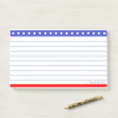 Sterkoptekst op blauw rood en wit gelinieerd post-it® notes (Op bureau)
