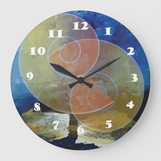 "Sterkte" Blauw & Geel Abstract ArtClock Grote Klok (Voorkant)