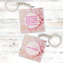 Sterkte en bijbelhoek met roze ventilator sleutelhanger