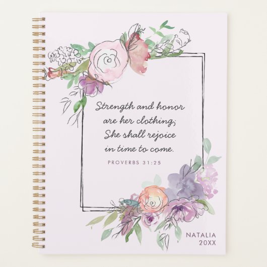 Sterkte en eerbetoon 31 Paars Floral Lijst Planner (Voorkant)