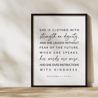 Sterkte en Waardigheid, Proverbs 31:25-26 Poster