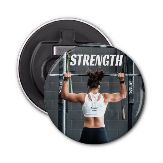 Sterkte Kortheid Vrouwen Spierwereld Motivatie Button Flesopener (Voorkant)