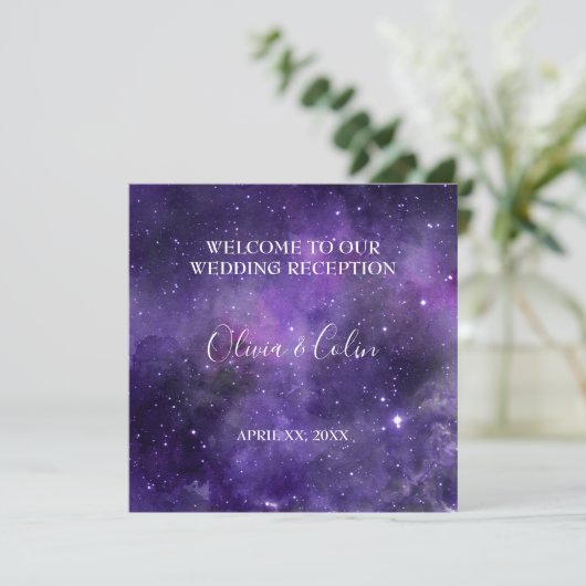 Sterlicht Paarse bruiloft receptie Menu (Staand voorkant)