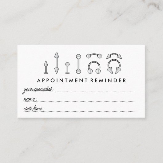 Sterling Silver Jewelry Appointment Body Piercing Visitekaartje (Voorkant)
