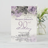  sterling Silver Paars Roos 90th Birthday Kaart (Staand voorkant)