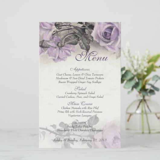  Sterling Silver Roos Wedding Menu Kaart (Staand voorkant)