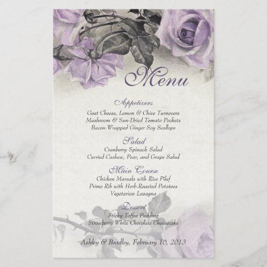  Sterling Silver Roos Wedding Menu Kaart (Voorkant)