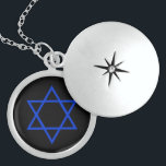 Sterling ster van David, brite blauw op zwart Locket Ketting<br><div class="desc">Sterling ster van David,  brite blauw op zwart</div>