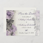 Sterling zilver Paarse Roos bruiloft Save the Date Aankondigingskaart (Voorkant / Achterkant)