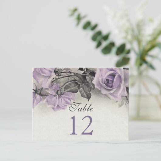 Sterling zilver Paarse Roos bruiloft tafel Kaarten (Staand voorkant)