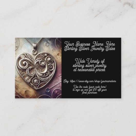 Sterling zilveren hanger sieraden verkoop Etsy Sho Visitekaartje (Voorkant)