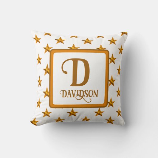 Stermonogram Initiaal Oranje Goud Hemels Decor Kussen (Voorkant)