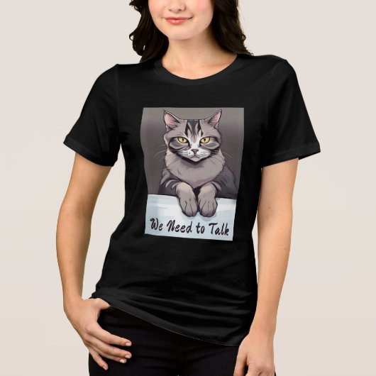 Stern Tabby Cat vraagt om een serieus gesprek Tri-Blend Shirt (Voorkant)