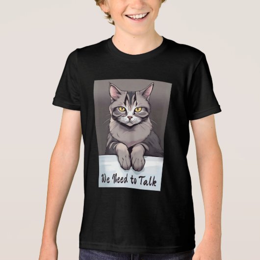 Stern Tabby Cat vraagt om een serieus gesprek Tri-Blend Shirt (Voorkant)