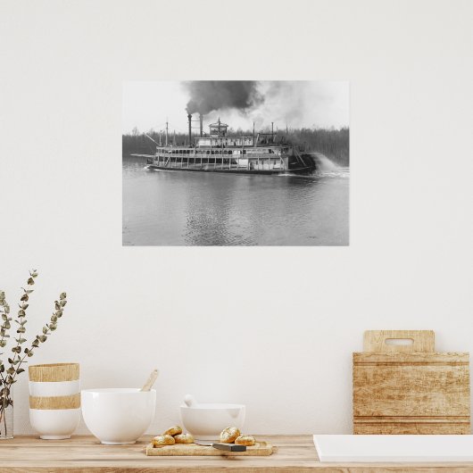 Stern-Wheel Steamboot Belle of Calhoun 1906 BW Poster (Keuken)