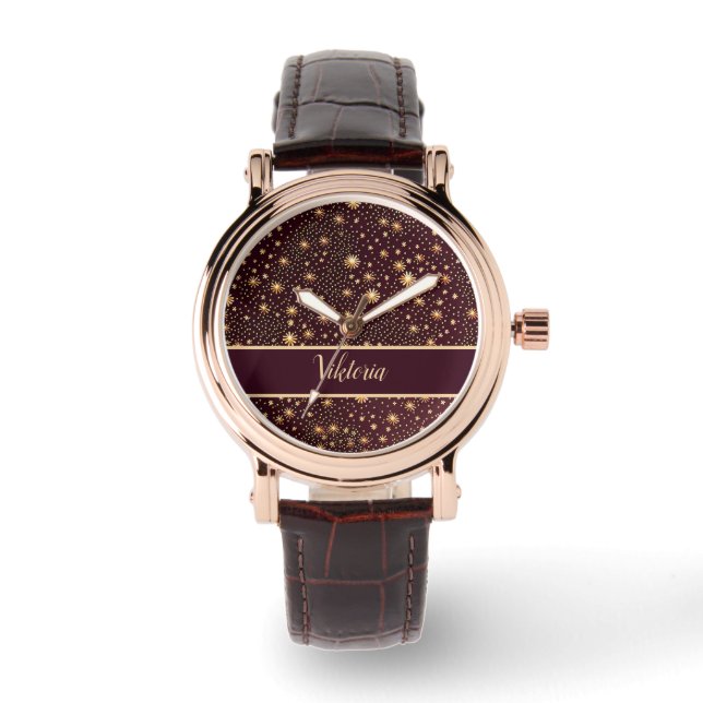Sterne Muster braun orange Horloge (Voorkant)
