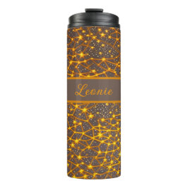 Sternenhimmel Orange braun gelb Muster Thermosbeker