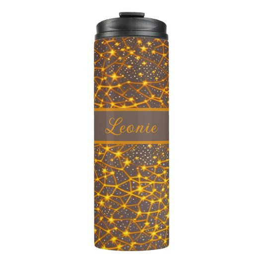 Sternenhimmel Orange braun gelb Muster Thermosbeker (Voorkant)