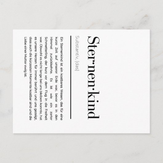 Sternenkind Karte Duden - Trauer Karte Mama Feestdagenkaart (Voorkant)