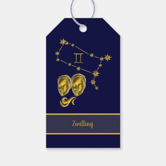 Sternzeichen Zwillinge, gold - Cadeaulabel (Voorkant)