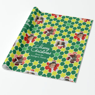 Sterpatroon groen Kerstmis familie foto op maat Cadeaupapier