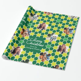 Sterpatroon groen Kerstmis familie foto op maat Cadeaupapier